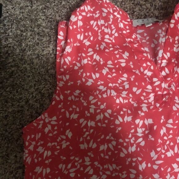 Chaus Tops - Chaus coral pink blouse w white leave accents Med